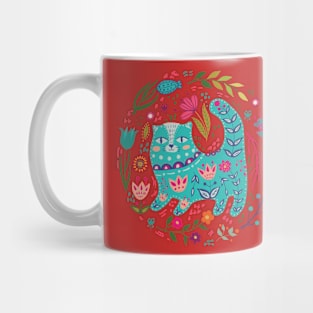 colorful illustration with beautiful cat and flowers #4 Mug